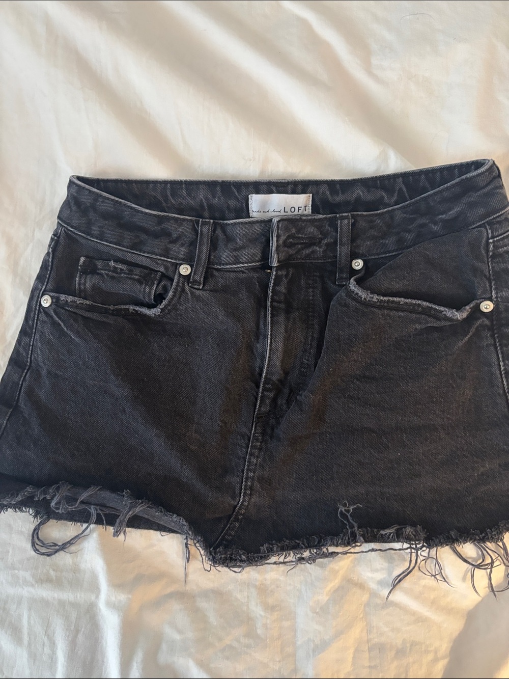 LOFT Black Frayed Hem Denim Mini Skirt